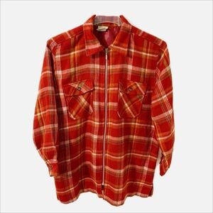 Vintage Palmetto Full Front Zipped Point Collar Long Fuzzy Flannel Jacket Shirt
